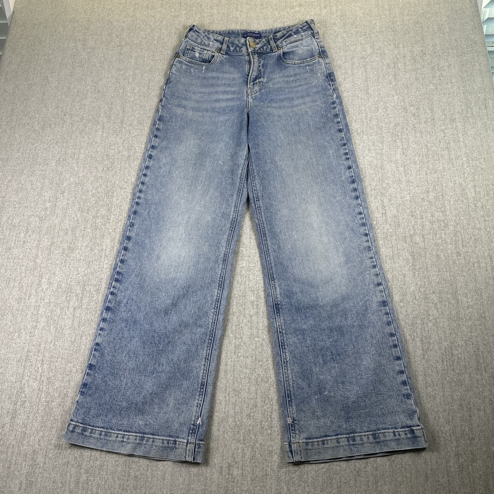 Scotch & Soda Jeans Women 14 Light Blue The Wave Cropped Wide Leg Distressed